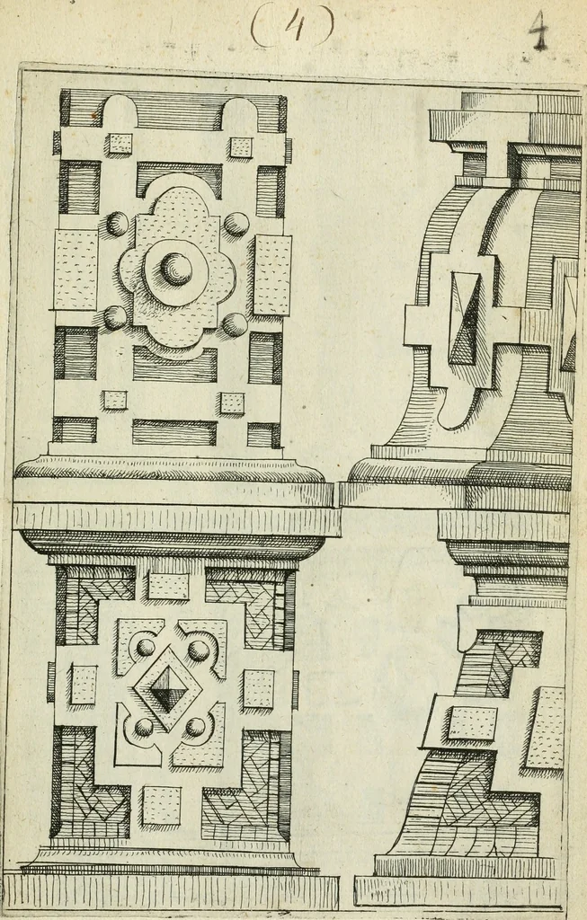 An illustration from Architectvra, vonn Ausstheijlung der fünff Seülen, vnd aller darausz folder Kunst vnd Arbeit von Festern, Camin, Thürgerichten, Portale, Bruñen vnd Epitaphie, 1612, leaf 74