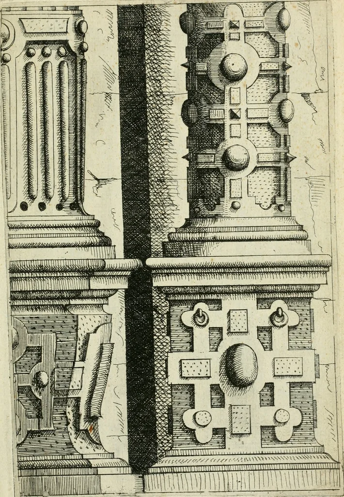 An illustration from Architectvra, vonn Ausstheijlung der fünff Seülen, vnd aller darausz folder Kunst vnd Arbeit von Festern, Camin, Thürgerichten, Portale, Bruñen vnd Epitaphie, 1612, leaf 76