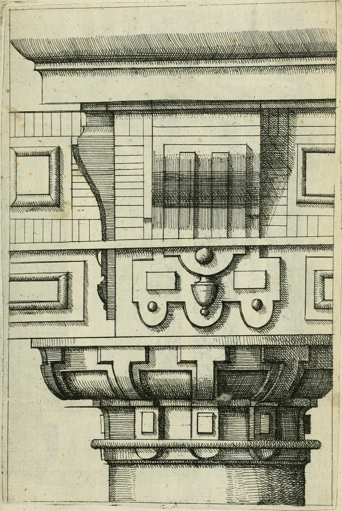An illustration from Architectvra, vonn Ausstheijlung der fünff Seülen, vnd aller darausz folder Kunst vnd Arbeit von Festern, Camin, Thürgerichten, Portale, Bruñen vnd Epitaphie, 1612, leaf 82