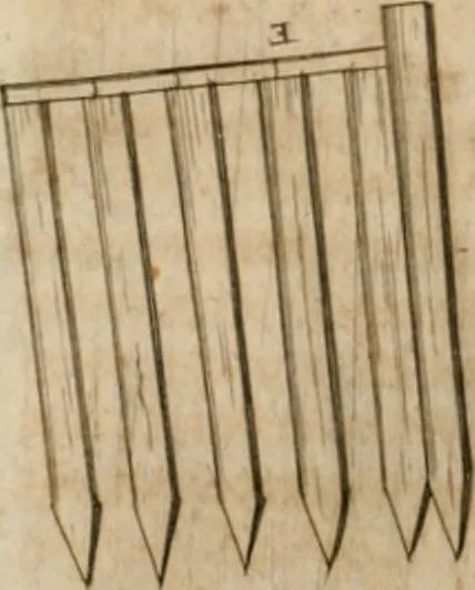An illustration from Architectvra von Vestungen. Wie die zu vnsern Zeiten mögen erbawen werden, an Stätten, Schlössern vñ Clussen, zu Wasser, Land, Berg vñ Thal, mit jren Bollwercken, Caualiren, Streichen, Gräben vnd Leuffen, sampt deren gantzen Anhang vnd Nutzbarkeit, auch wie die Gegenwehr zu gebrauchen, was für Geschütz dahin gehörig, vnnd wie es geordnet vnnd gebraucht werden soll, alles ausz Grund vnd deren Fundamenten. Sampt den Grund Rissen, Visierungen, vnd Auffzügen für Augen gestellt, 1589, leaf 55