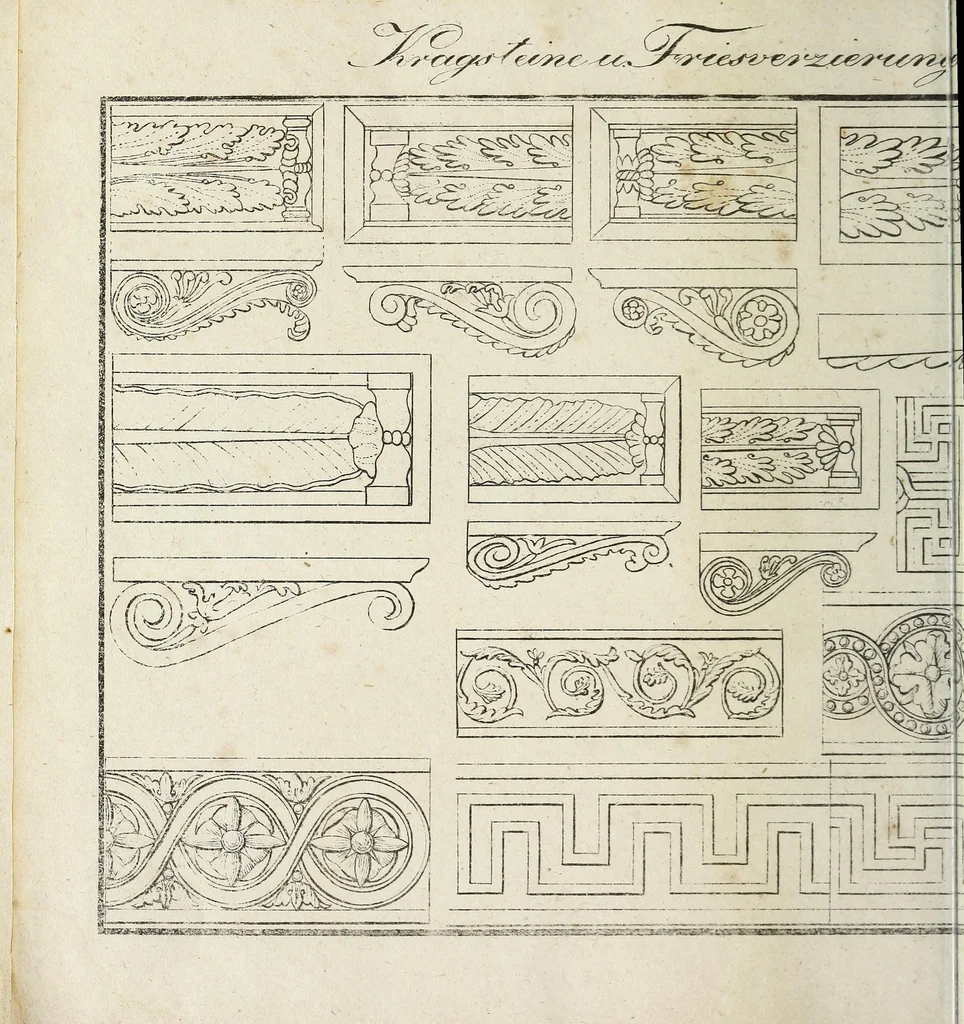 An illustration from Architektonisch-mythologische Kunst-Sammlung : ein Modell und Taschenbuch für Stein- und Bildhauer, Töpfer Gürttler und Eisengiesser, so wie auch für Tüncher und Stukaturer, 1829, leaf 30