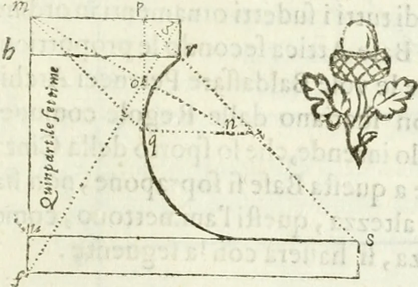 An illustration from Architettura ciuile demostratiuamente proportionata et accresciuta di nuoue regole : con l'vso delle quali si facilita l'inuentione d'ogni douuta proportione nelli cinque ordini, e col ritrouamento d'vn nuouo strumento angolare, si da il modo à gl'operarij medesimi di pratticamente stabilire le sacome in ogni loro necessario contorno, 1661, leaf 200