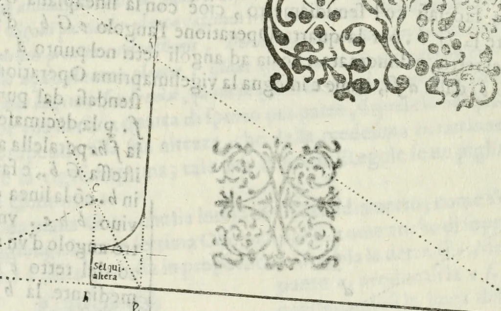 An illustration from Architettura ciuile demostratiuamente proportionata et accresciuta di nuoue regole : con l'vso delle quali si facilita l'inuentione d'ogni douuta proportione nelli cinque ordini, e col ritrouamento d'vn nuouo strumento angolare, si da il modo à gl'operarij medesimi di pratticamente stabilire le sacome in ogni loro necessario contorno, 1661, leaf 215