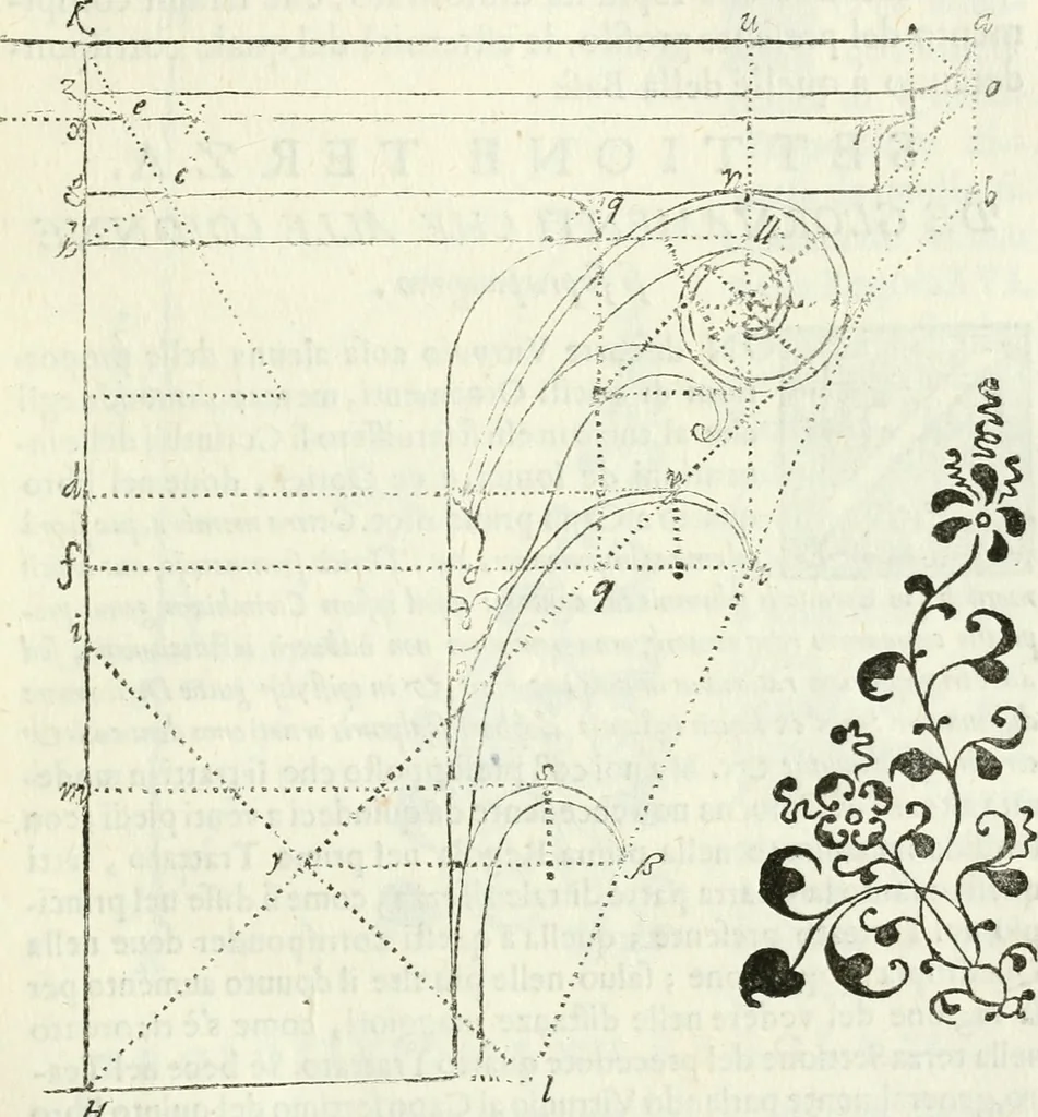 An illustration from Architettura ciuile demostratiuamente proportionata et accresciuta di nuoue regole : con l'vso delle quali si facilita l'inuentione d'ogni douuta proportione nelli cinque ordini, e col ritrouamento d'vn nuouo strumento angolare, si da il modo à gl'operarij medesimi di pratticamente stabilire le sacome in ogni loro necessario contorno, 1661, leaf 354