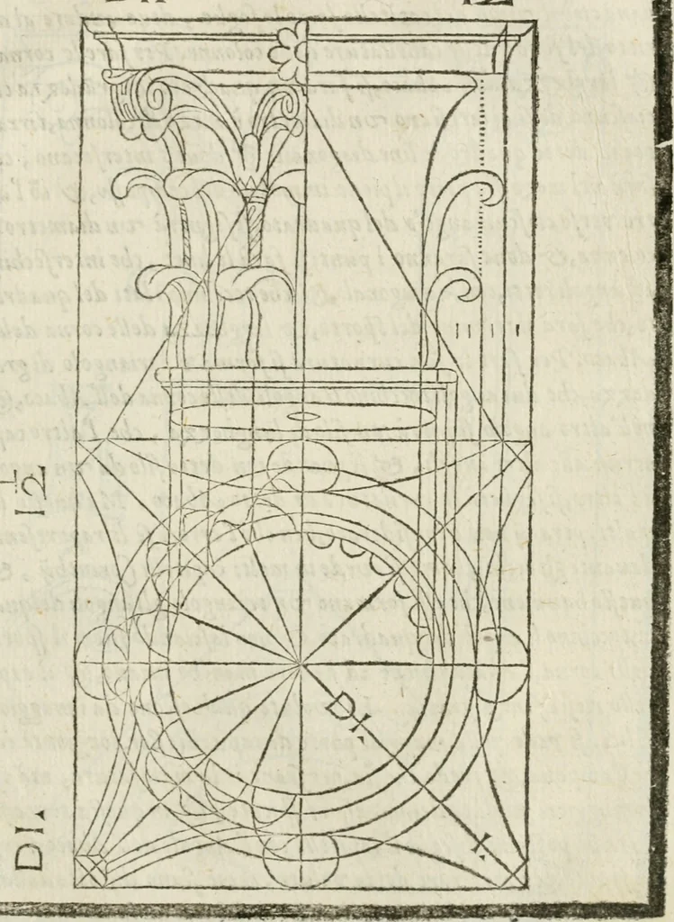 An illustration from Della architettura di Gioseffe Viola Zanini, padovano pittore et architetto, libri due : ne' quali con nuoua simmetria & facoltà si mostrano le giuste regole de i cinque ordini di detta architettura, & osseruationi de'più eccellenti architetti, che in quella habbiano dato ammaestramenti .., 1629, leaf 422