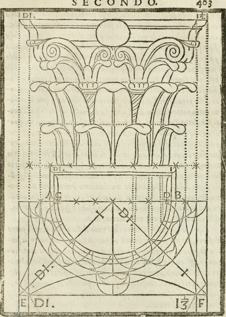 An illustration from Della architettura di Gioseffe Viola Zanini, padovano pittore et architetto, libri due : ne' quali con nuoua simmetria & facoltà si mostrano le giuste regole de i cinque ordini di detta architettura, & osseruationi de'più eccellenti architetti, che in quella habbiano dato ammaestramenti .., 1629, leaf 426