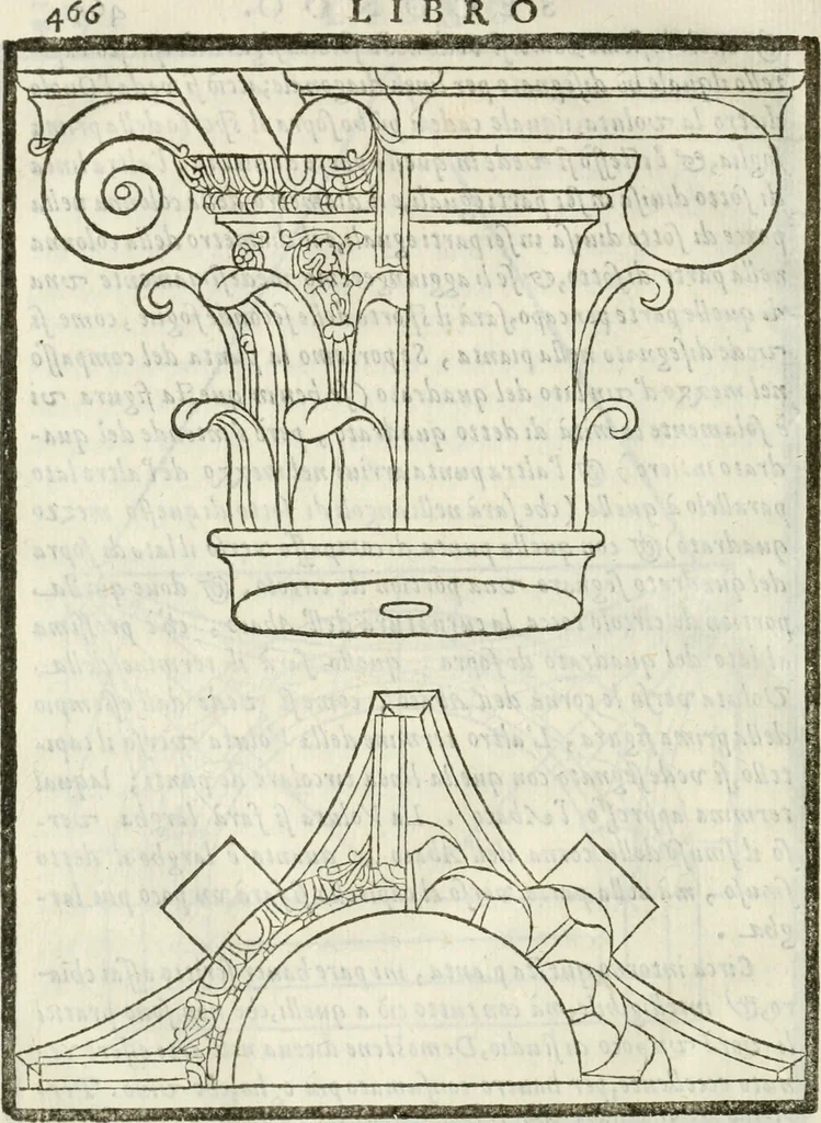 An illustration from Della architettura di Gioseffe Viola Zanini, padovano pittore et architetto, libri due : ne' quali con nuoua simmetria & facoltà si mostrano le giuste regole de i cinque ordini di detta architettura, & osseruationi de'più eccellenti architetti, che in quella habbiano dato ammaestramenti .., 1629, leaf 489
