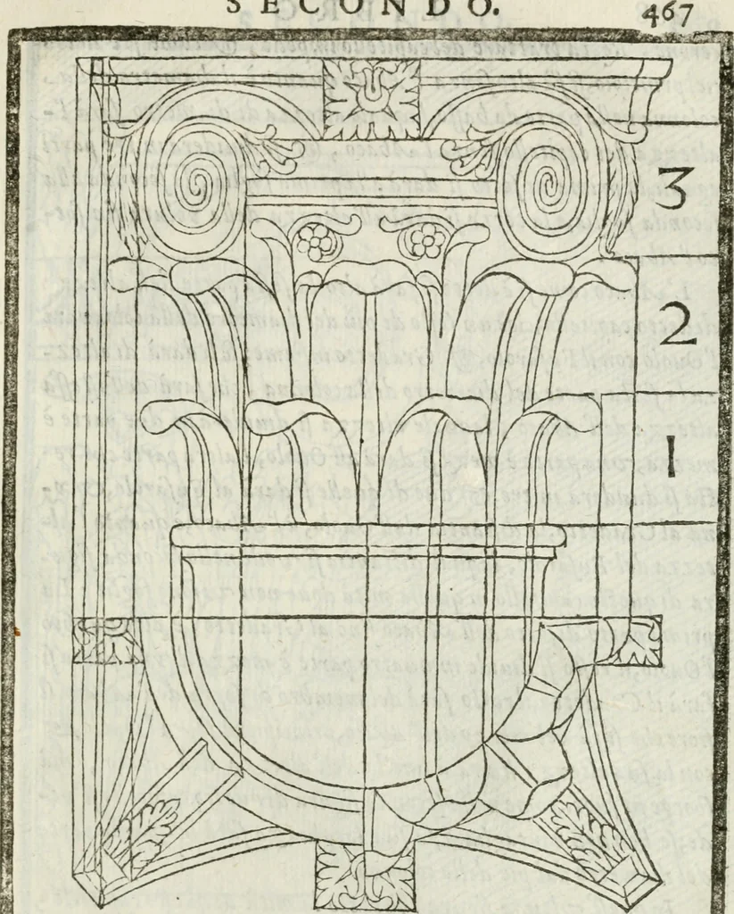 An illustration from Della architettura di Gioseffe Viola Zanini, padovano pittore et architetto, libri due : ne' quali con nuoua simmetria & facoltà si mostrano le giuste regole de i cinque ordini di detta architettura, & osseruationi de'più eccellenti architetti, che in quella habbiano dato ammaestramenti .., 1629, leaf 490