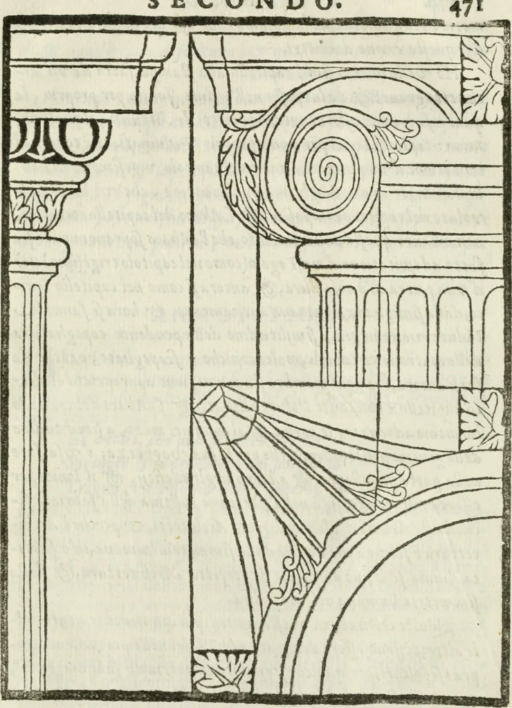 An illustration from Della architettura di Gioseffe Viola Zanini, padovano pittore et architetto, libri due : ne' quali con nuoua simmetria & facoltà si mostrano le giuste regole de i cinque ordini di detta architettura, & osseruationi de'più eccellenti architetti, che in quella habbiano dato ammaestramenti .., 1629, leaf 494