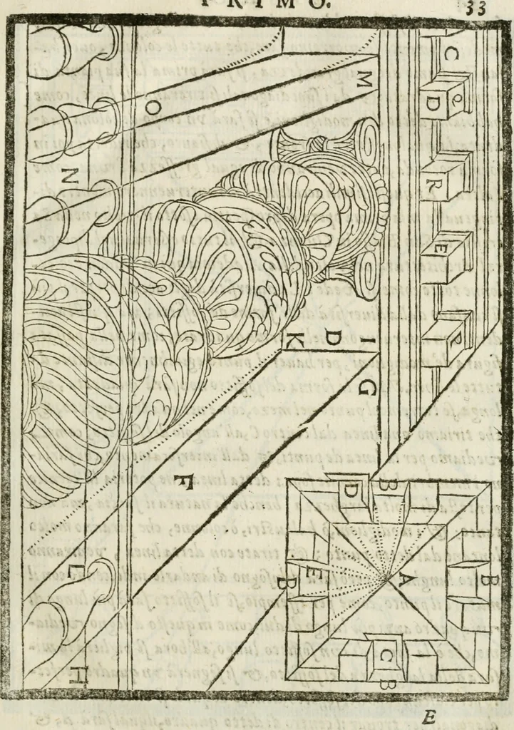 An illustration from Della architettura di Gioseffe Viola Zanini, padovano pittore et architetto, libri due : ne' quali con nuoua simmetria & facoltà si mostrano le giuste regole de i cinque ordini di detta architettura, & osseruationi de'più eccellenti architetti, che in quella habbiano dato ammaestramenti .., 1629, leaf 56