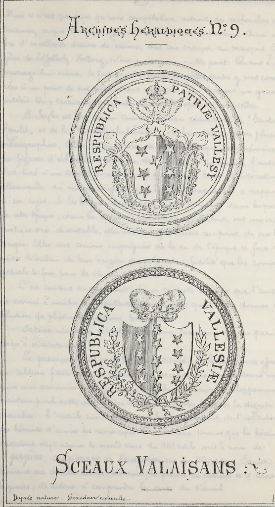 An illustration from Archives héraldiques suisses. Schweizer archiv für heraldik, 1887, leaf 190