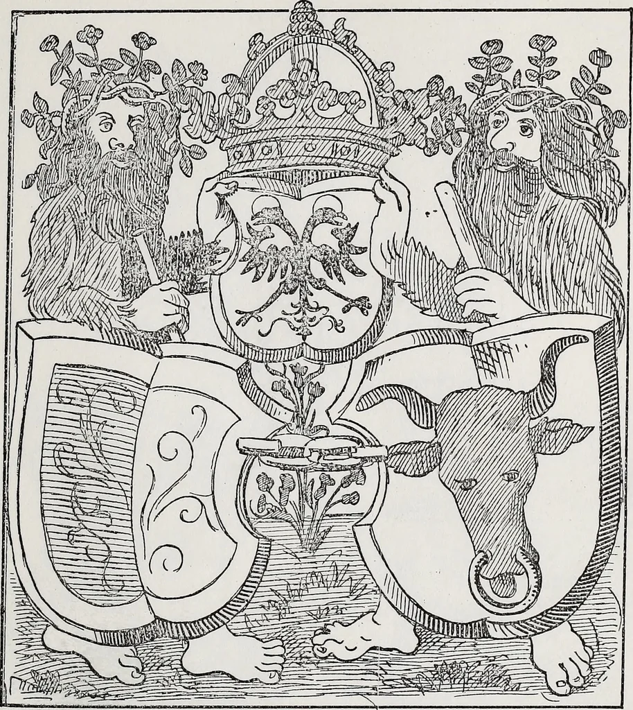 An illustration from Archives héraldiques suisses. Schweizer archiv für heraldik, 1890, leaf 14