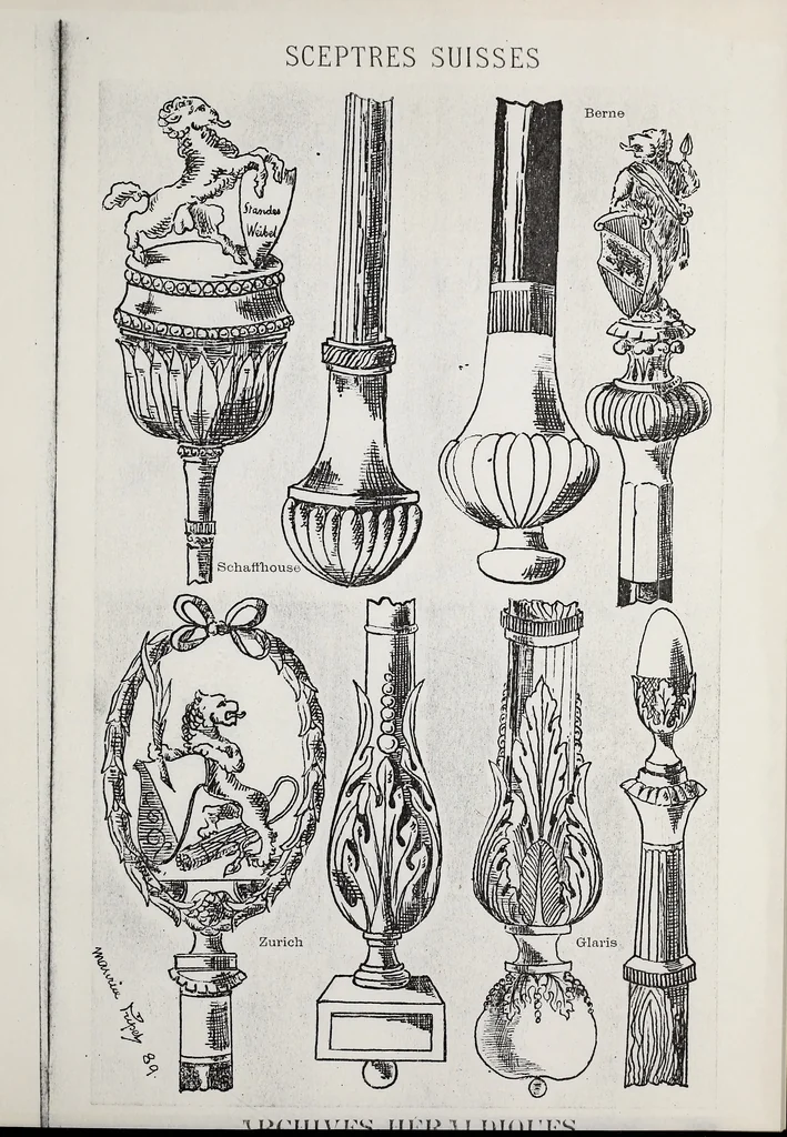 An illustration from Archives héraldiques suisses. Schweizer archiv für heraldik, 1890, leaf 44