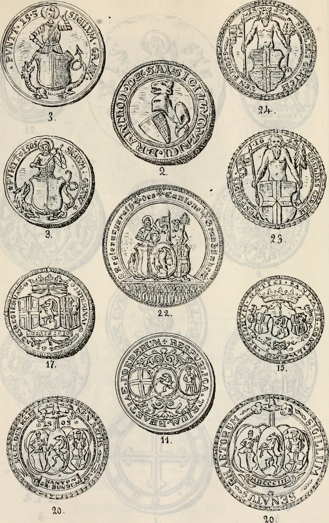 An illustration from Archives héraldiques suisses. Schweizer archiv für heraldik, 1887, leaf 100