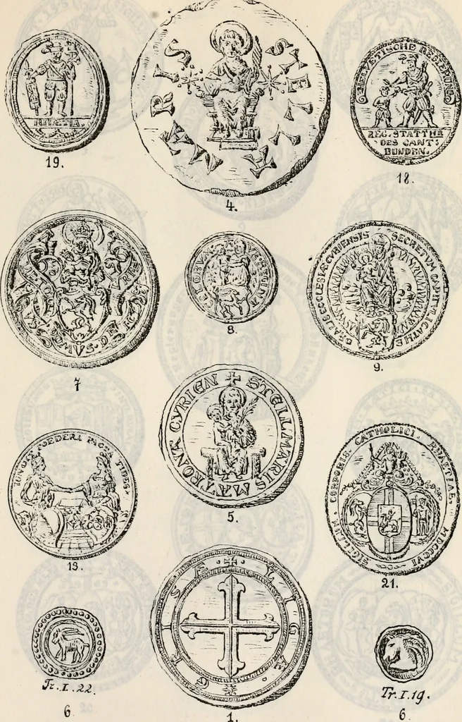 An illustration from Archives héraldiques suisses. Schweizer archiv für heraldik, 1887, leaf 98
