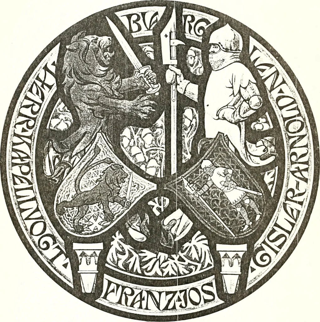 An illustration from Archives héraldiques suisses. Schweizer archiv für heraldik, 1887, leaf 456