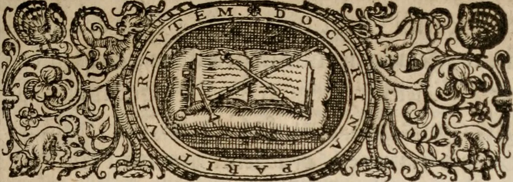 An illustration from Aristotelous technēs rētorikēs, biblia tria = Aristotelis de rhetorica seu arte dicendi libri tres, græcolat. : contextu græco, ad exemplaria selectiora emendato : latino, paraphrasi, vbi opus, intertexto : vtroque, etiam in particulas distincto : margini interiori, adscriptis locis authoris, exipso citatis, vel en parallēlo similibus : exteriori, adposita analytica methodo, cuius tabulæ synopticæ, in sua loca distributæ, 1619, leaf 6