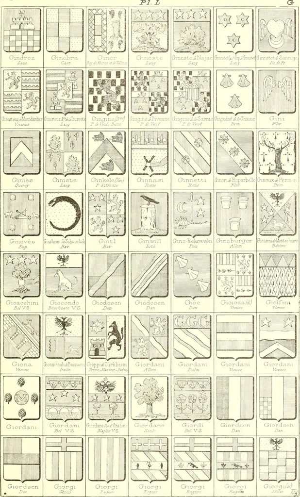 An illustration from Armoiries des familles contenues dans l'Armorial général de J.B. Rieststap [sic], 1903, leaf 108