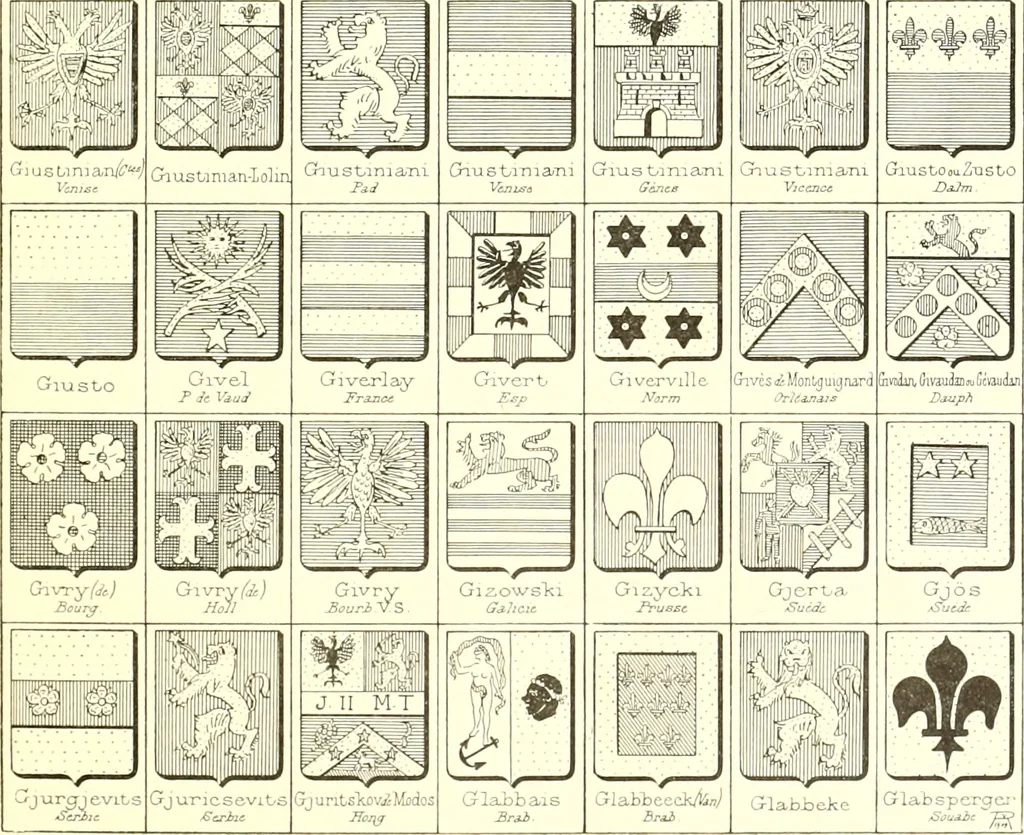 An illustration from Armoiries des familles contenues dans l'Armorial général de J.B. Rieststap [sic], 1903, leaf 116