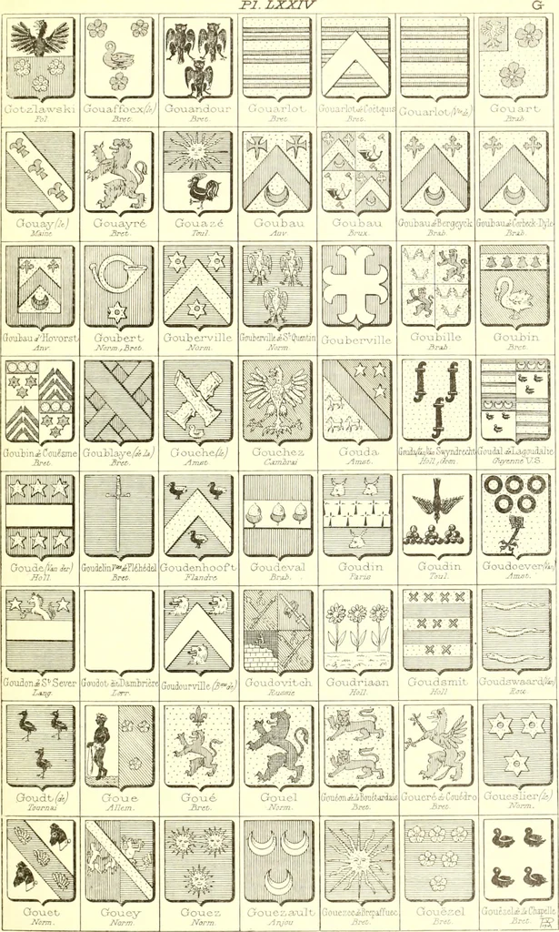 An illustration from Armoiries des familles contenues dans l'Armorial général de J.B. Rieststap [sic], 1903, leaf 156
