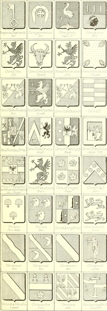 An illustration from Armoiries des familles contenues dans l'Armorial général de J.B. Rieststap [sic], 1903, leaf 190