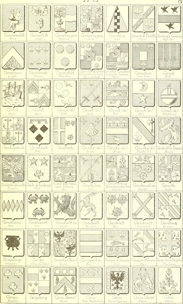 An illustration from Armoiries des familles contenues dans l'Armorial général de J.B. Rieststap [sic], 1903, leaf 210