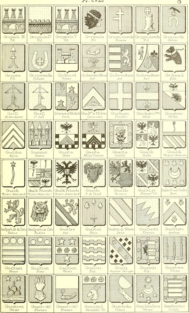 An illustration from Armoiries des familles contenues dans l'Armorial général de J.B. Rieststap [sic], 1903, leaf 224