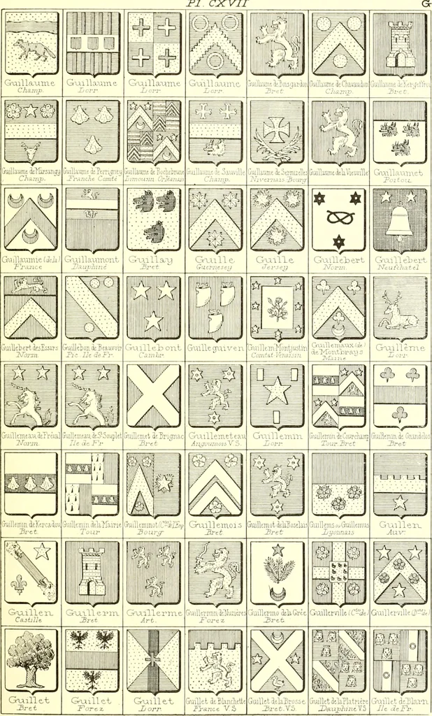 An illustration from Armoiries des familles contenues dans l'Armorial général de J.B. Rieststap [sic], 1903, leaf 242