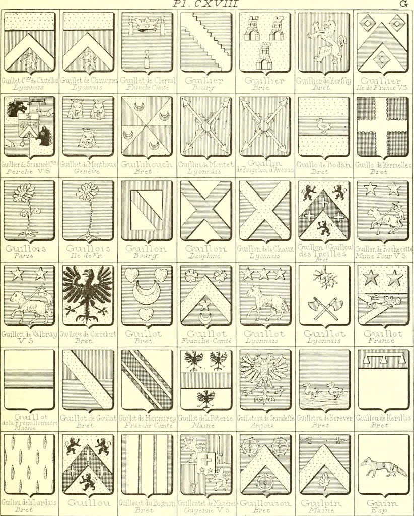 An illustration from Armoiries des familles contenues dans l'Armorial général de J.B. Rieststap [sic], 1903, leaf 244