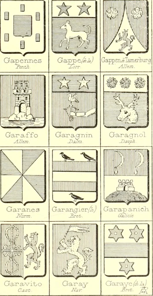 An illustration from Armoiries des familles contenues dans l'Armorial général de J.B. Rieststap [sic], 1903, leaf 34
