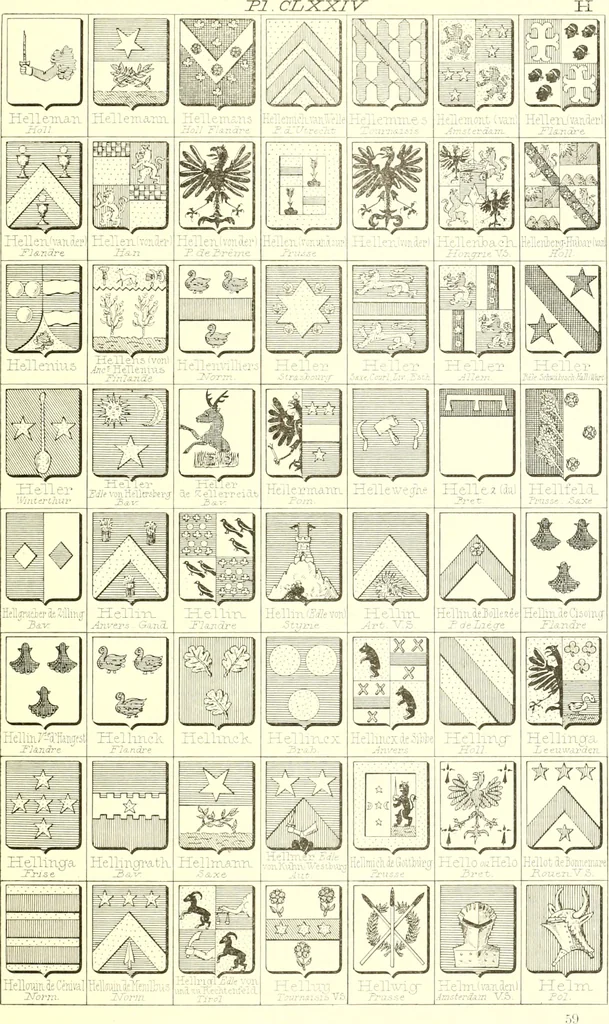 An illustration from Armoiries des familles contenues dans l'Armorial général de J.B. Rieststap [sic], 1903, leaf 358