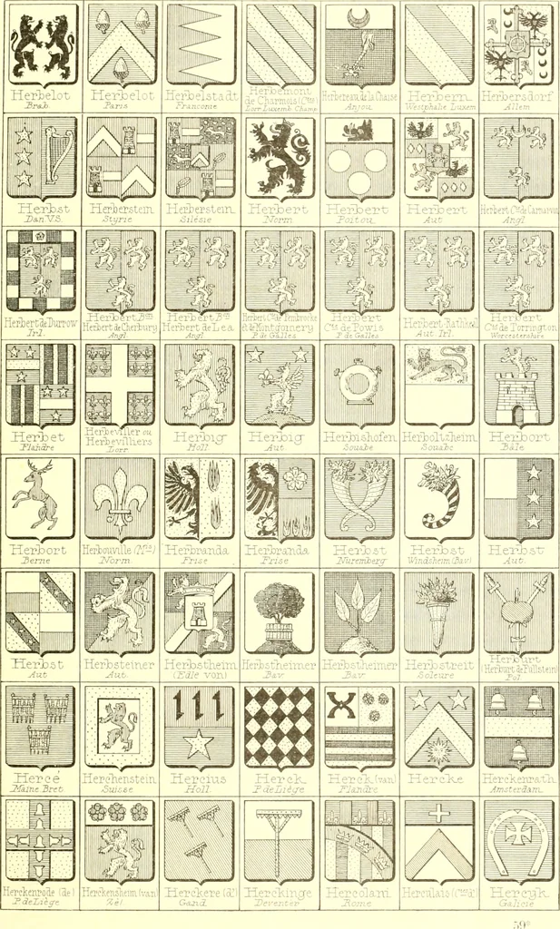 An illustration from Armoiries des familles contenues dans l'Armorial général de J.B. Rieststap [sic], 1903, leaf 374