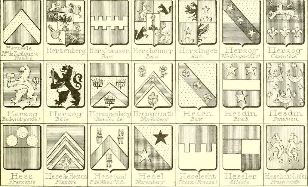 An illustration from Armoiries des familles contenues dans l'Armorial général de J.B. Rieststap [sic], 1903, leaf 388
