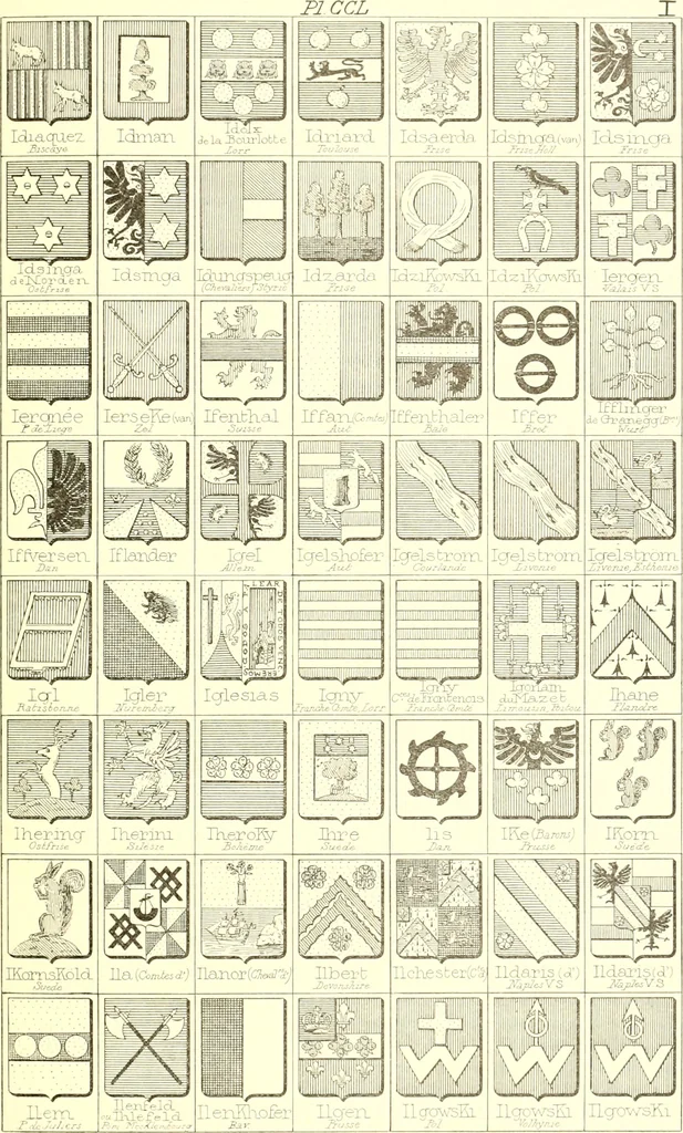 An illustration from Armoiries des familles contenues dans l'Armorial général de J.B. Rieststap [sic], 1903, leaf 512