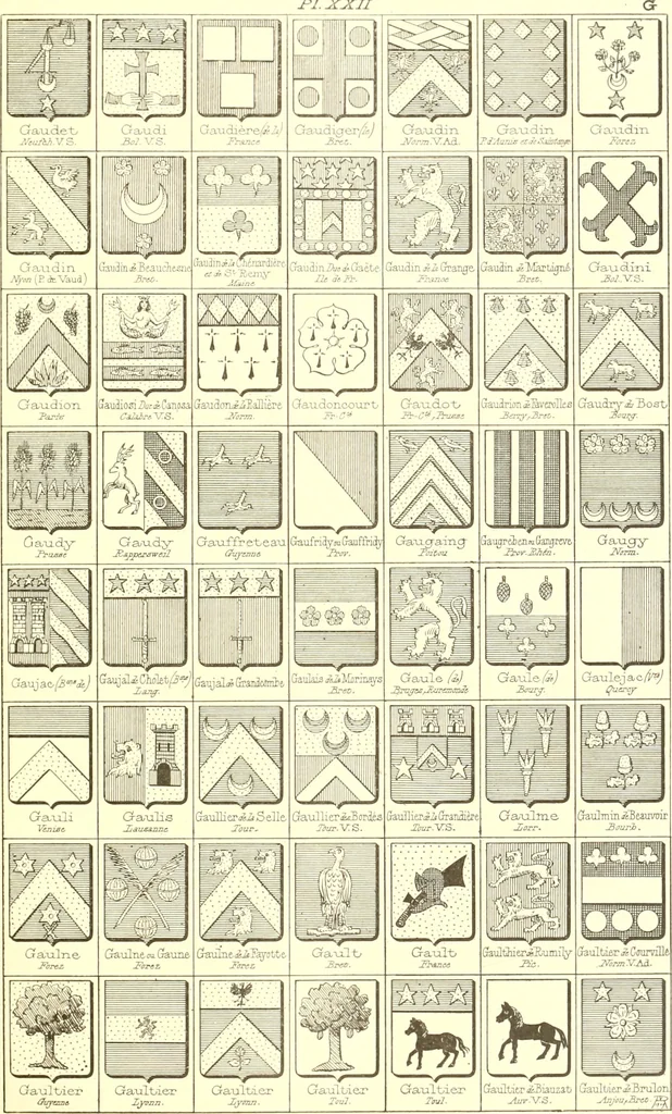 An illustration from Armoiries des familles contenues dans l'Armorial général de J.B. Rieststap [sic], 1903, leaf 52