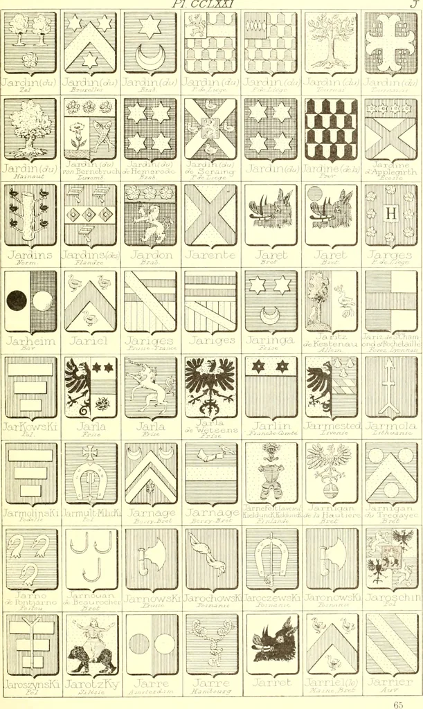 An illustration from Armoiries des familles contenues dans l'Armorial général de J.B. Rieststap [sic], 1903, leaf 550