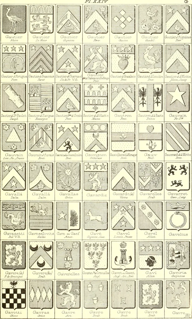 An illustration from Armoiries des familles contenues dans l'Armorial général de J.B. Rieststap [sic], 1903, leaf 56