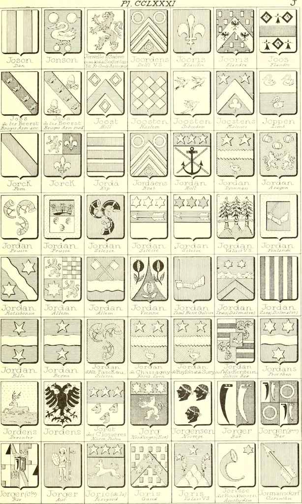 An illustration from Armoiries des familles contenues dans l'Armorial général de J.B. Rieststap [sic], 1903, leaf 574