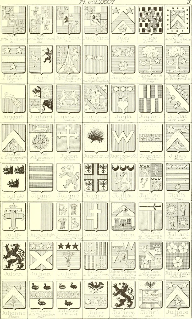 An illustration from Armoiries des familles contenues dans l'Armorial général de J.B. Rieststap [sic], 1903, leaf 584