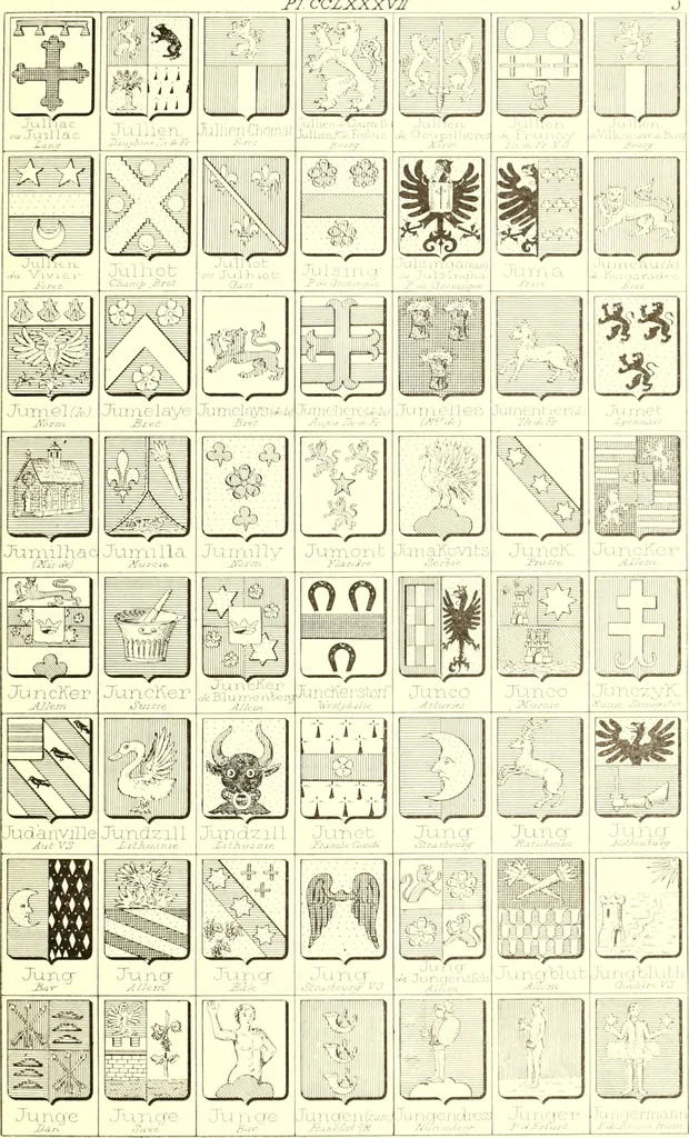 An illustration from Armoiries des familles contenues dans l'Armorial général de J.B. Rieststap [sic], 1903, leaf 586