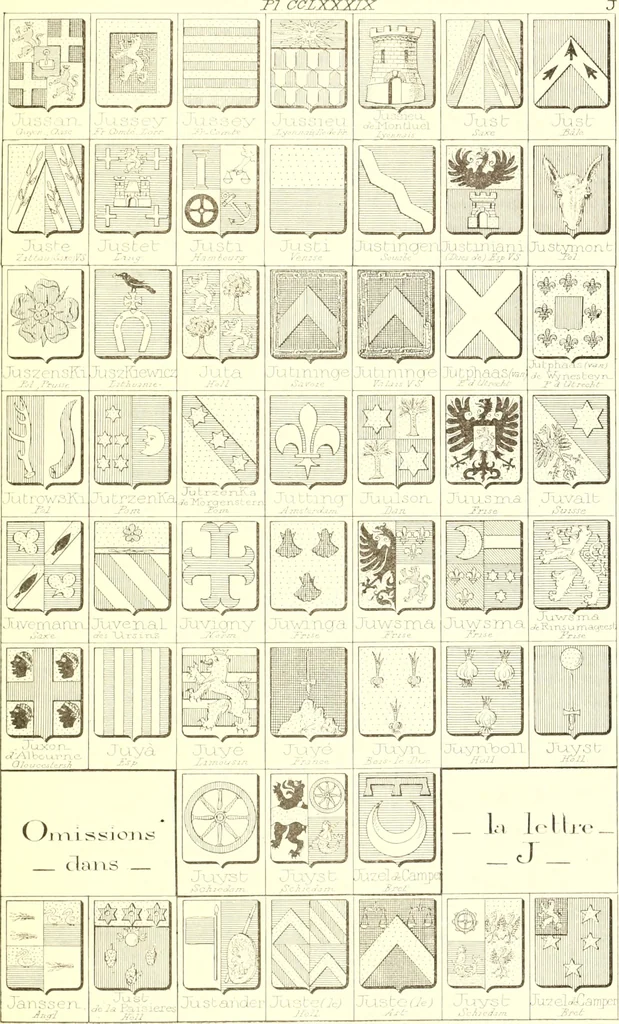 An illustration from Armoiries des familles contenues dans l'Armorial général de J.B. Rieststap [sic], 1903, leaf 590