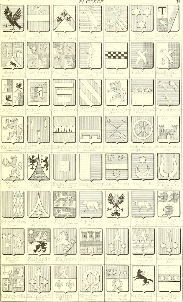 An illustration from Armoiries des familles contenues dans l'Armorial général de J.B. Rieststap [sic], 1903, leaf 596