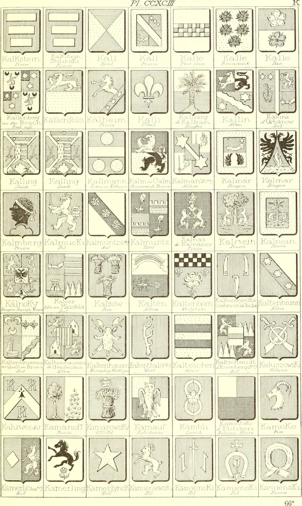 An illustration from Armoiries des familles contenues dans l'Armorial général de J.B. Rieststap [sic], 1903, leaf 598