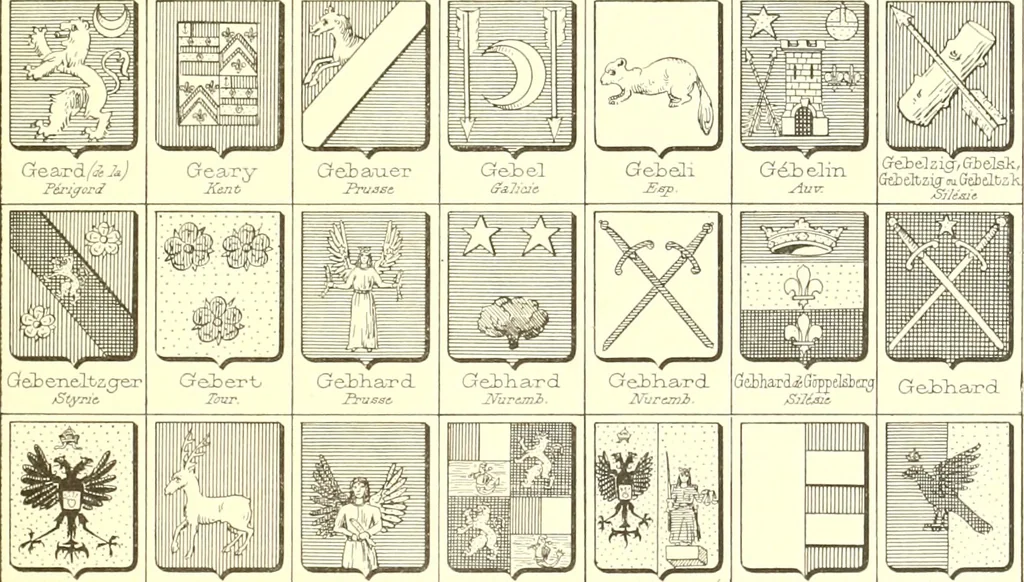 An illustration from Armoiries des familles contenues dans l'Armorial général de J.B. Rieststap [sic], 1903, leaf 60