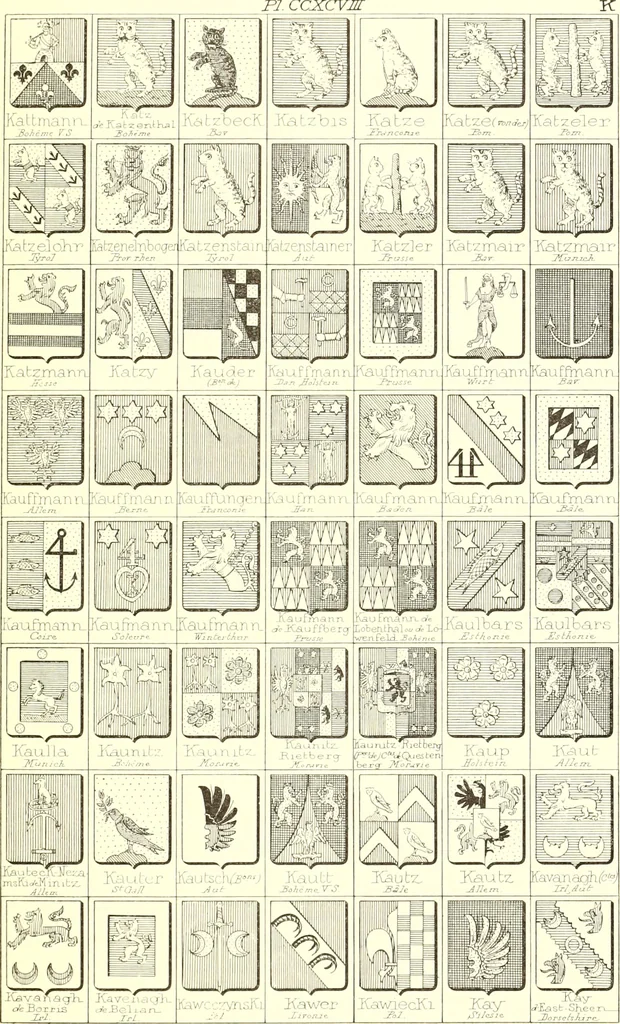 An illustration from Armoiries des familles contenues dans l'Armorial général de J.B. Rieststap [sic], 1903, leaf 608