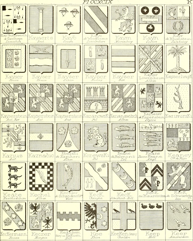 An illustration from Armoiries des familles contenues dans l'Armorial général de J.B. Rieststap [sic], 1903, leaf 610