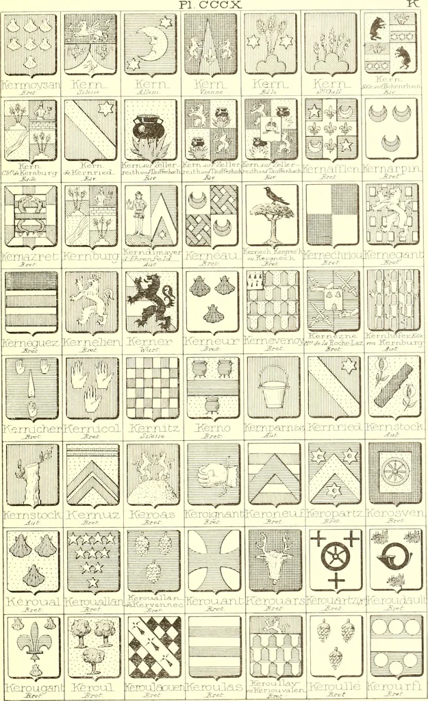 An illustration from Armoiries des familles contenues dans l'Armorial général de J.B. Rieststap [sic], 1903, leaf 632