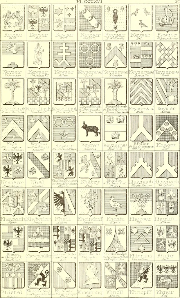 An illustration from Armoiries des familles contenues dans l'Armorial général de J.B. Rieststap [sic], 1903, leaf 644