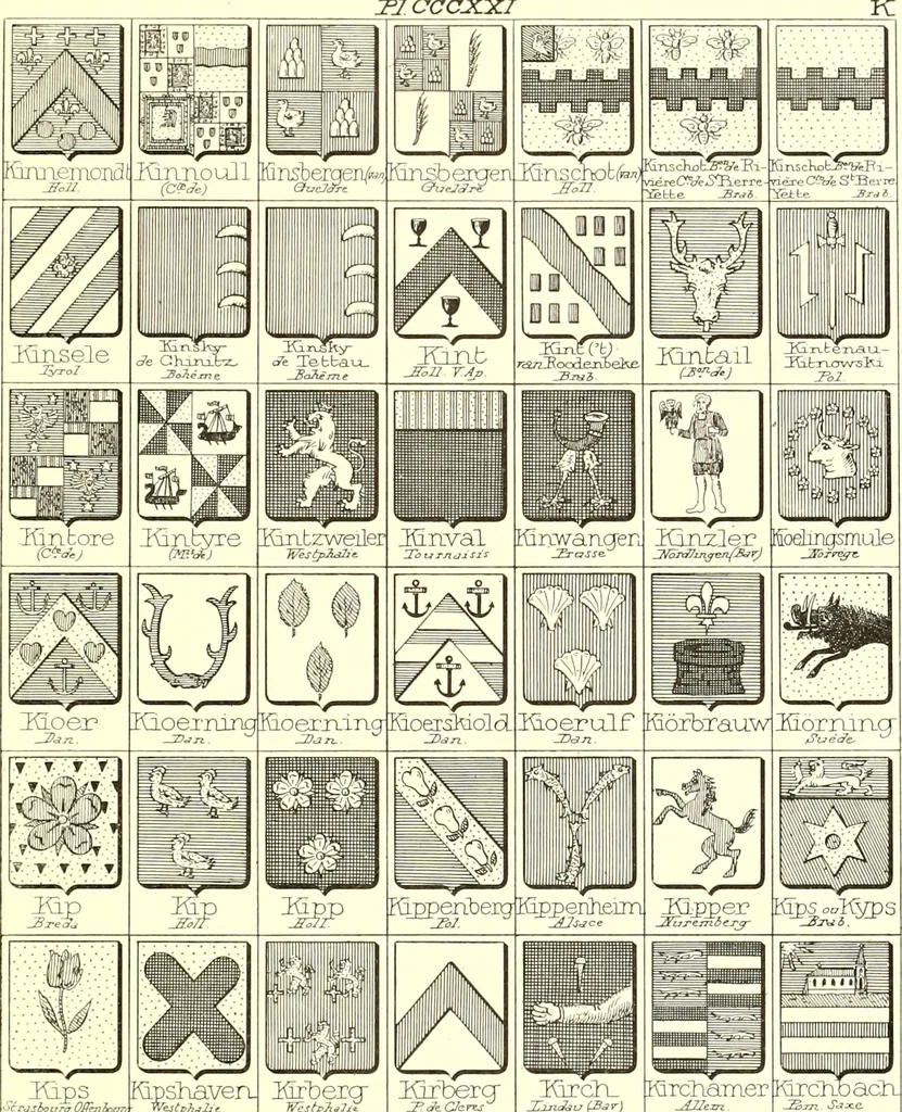 An illustration from Armoiries des familles contenues dans l'Armorial général de J.B. Rieststap [sic], 1903, leaf 654