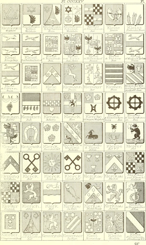 An illustration from Armoiries des familles contenues dans l'Armorial général de J.B. Rieststap [sic], 1903, leaf 662